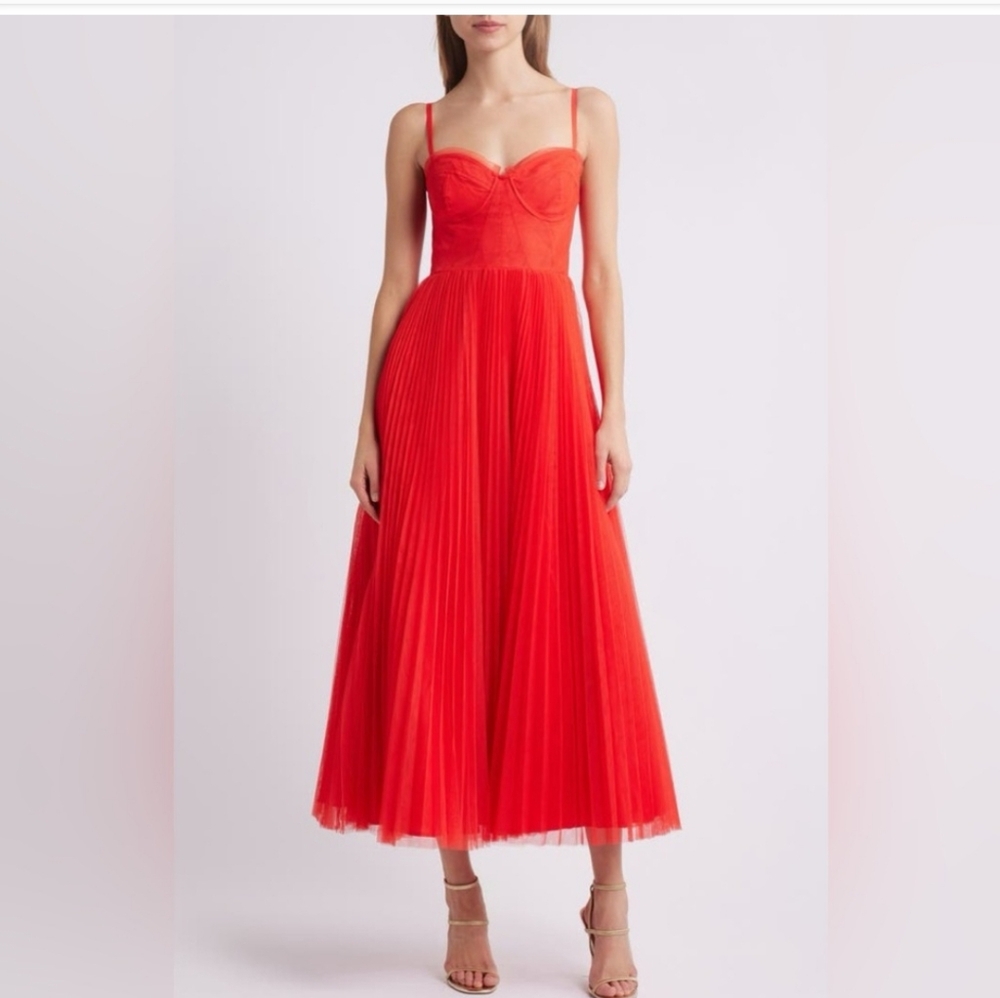 Hutch Red Corset Pleated Maxi Dress | Size 10